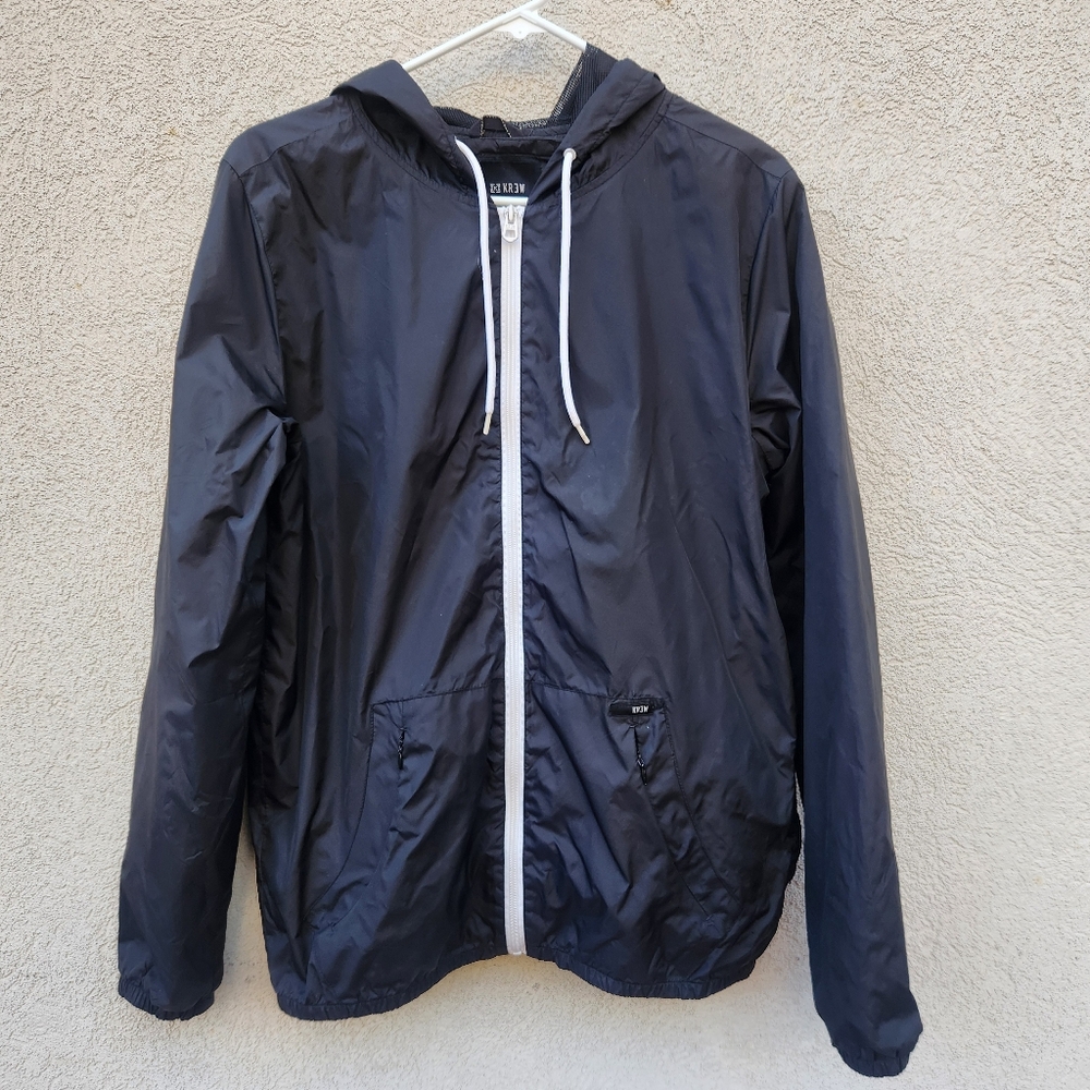 KR3W Men's Jacket Small Black Pockets Hooded Shell Windbreaker Outdoor